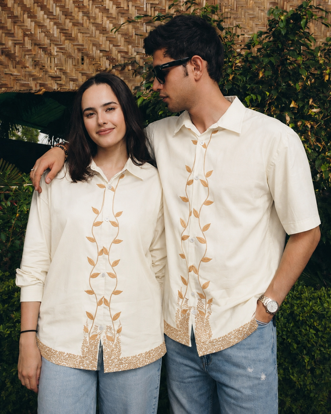 Threadora Matching Geometric Embroidered Shirts For Couples - Image 2
