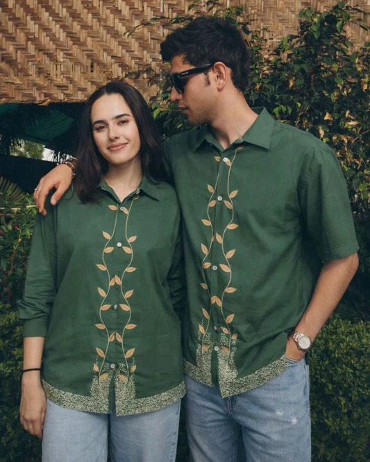 Threadora Matching Geometric Embroidered Shirts For Couples
